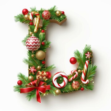 Merry Christmas letter L. Christmas Alphabet Letter.