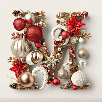 Merry Christmas letter M. Christmas Alphabet Letter. 
