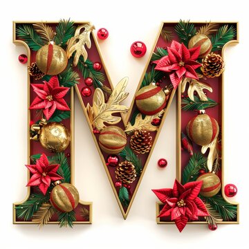 Merry Christmas letter M. Christmas Alphabet Letter. 