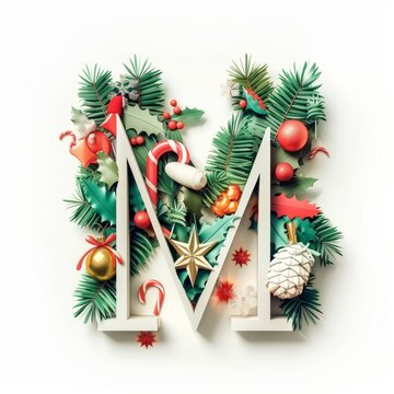 Merry Christmas letter M. Christmas Alphabet Letter. 