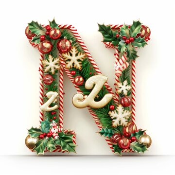 Merry Christmas letter N. Christmas Alphabet Letter.