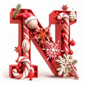 Merry Christmas letter N. Christmas Alphabet Letter.