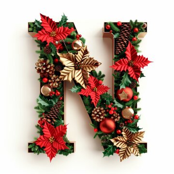 Merry Christmas letter N. Christmas Alphabet Letter.