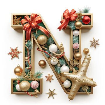 Merry Christmas letter N. Christmas Alphabet Letter.
