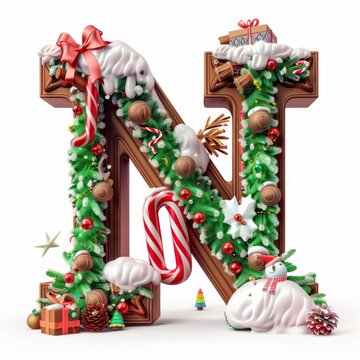 Merry Christmas letter N. Christmas Alphabet Letter.