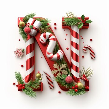 Merry Christmas letter N. Christmas Alphabet Letter.