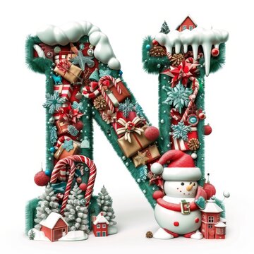 Merry Christmas letter N. Christmas Alphabet Letter.