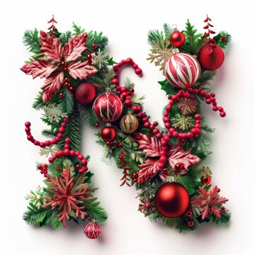 Merry Christmas letter N. Christmas Alphabet Letter.