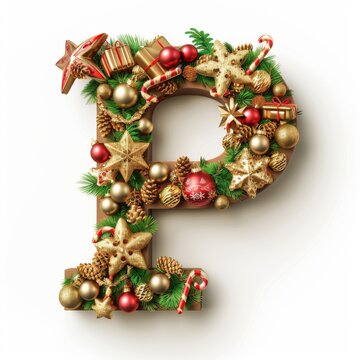 Merry Christmas letter P. Christmas Alphabet Letter.