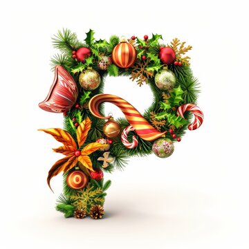Merry Christmas letter P. Christmas Alphabet Letter.