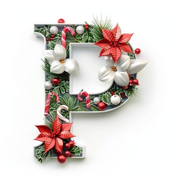Merry Christmas letter P. Christmas Alphabet Letter.