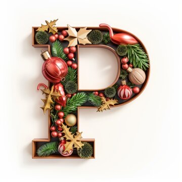 Merry Christmas letter P. Christmas Alphabet Letter.
