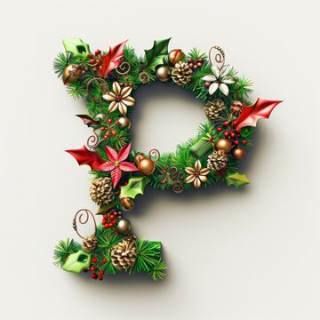 Merry Christmas letter P. Christmas Alphabet Letter.