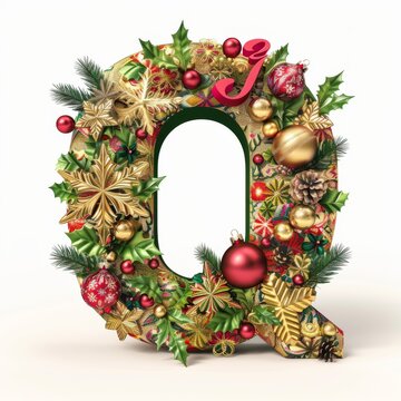 Merry Christmas letter Q. Christmas Alphabet Letter.