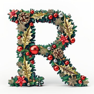 Merry Christmas letter R. Christmas Alphabet Letter.
