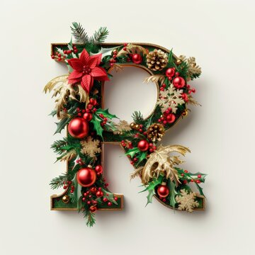 Merry Christmas letter R. Christmas Alphabet Letter.