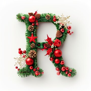 Merry Christmas letter R. Christmas Alphabet Letter.