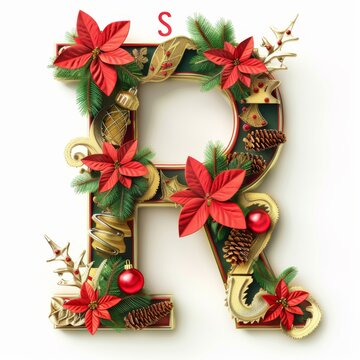 Merry Christmas letter R. Christmas Alphabet Letter.