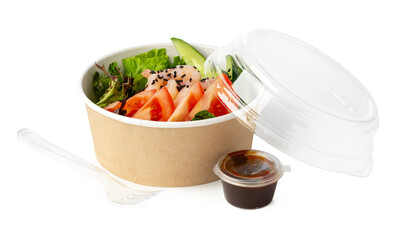 Wall Mural - Take out poke bowl isolated on white background