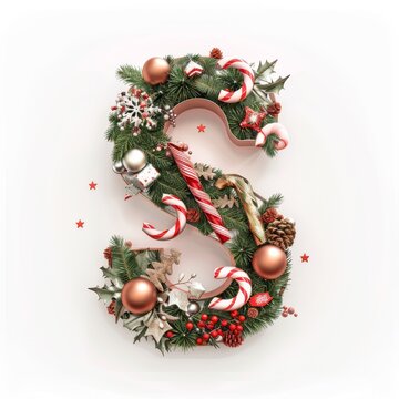 Merry Christmas letter S. Christmas Alphabet Letter. 