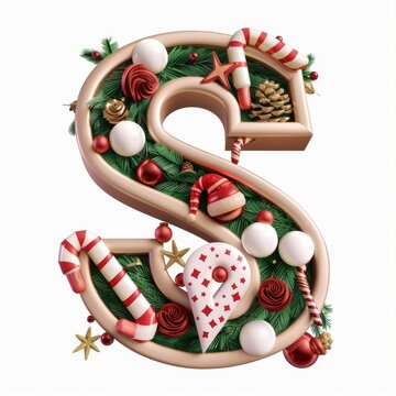 Merry Christmas letter S. Christmas Alphabet Letter. 