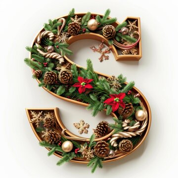 Merry Christmas letter S. Christmas Alphabet Letter. 