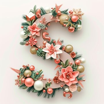Merry Christmas letter S. Christmas Alphabet Letter. 