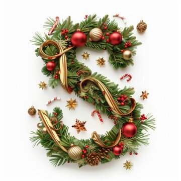 Merry Christmas letter S. Christmas Alphabet Letter. 