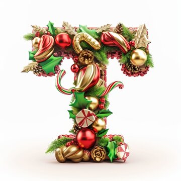 Merry Christmas letter T. Christmas Alphabet Letter.