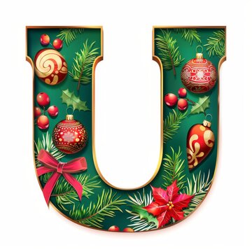 Merry Christmas letter U. Christmas Alphabet Letter. 
