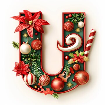 Merry Christmas letter U. Christmas Alphabet Letter. 