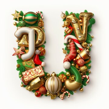 Merry Christmas letter U. Christmas Alphabet Letter. 