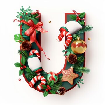 Merry Christmas letter U. Christmas Alphabet Letter. 