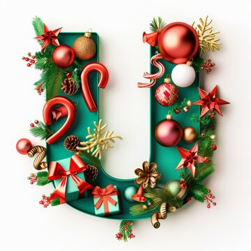 Merry Christmas letter U. Christmas Alphabet Letter. 