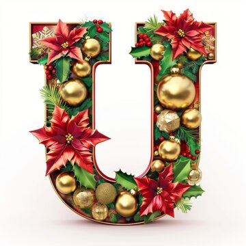 Merry Christmas letter U. Christmas Alphabet Letter.