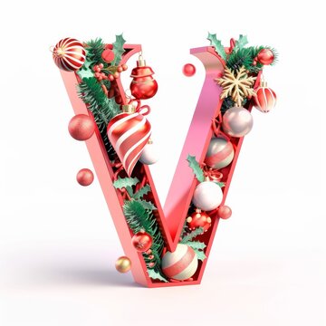 Merry Christmas letter V. Christmas Alphabet Letter.