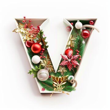 Merry Christmas letter V. Christmas Alphabet Letter.