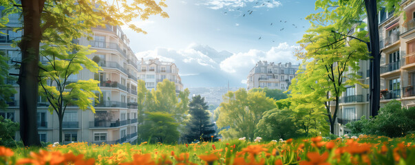 Poster - Abstract background of the apartment houses in natural park in France.