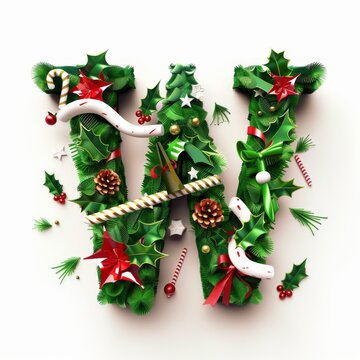 Merry Christmas letter W. Christmas Alphabet Letter.