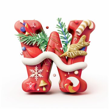 Merry Christmas letter W. Christmas Alphabet Letter.