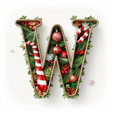 Merry Christmas letter W. Christmas Alphabet Letter.