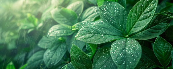 Wall Mural - Abstract closeup view of the green foliage. Banner and background concept.