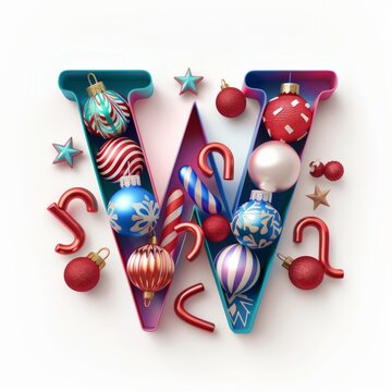 Merry Christmas letter W. Christmas Alphabet Letter.