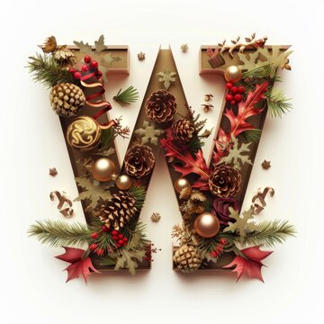 Merry Christmas letter W. Christmas Alphabet Letter.