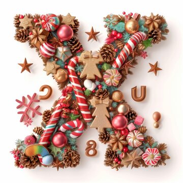 Merry Christmas letter X. Christmas Alphabet Letter. 