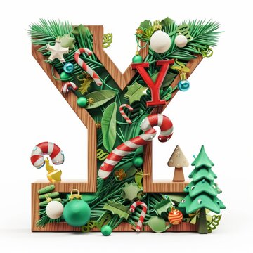 Merry Christmas letter Y. Christmas Alphabet Letter.