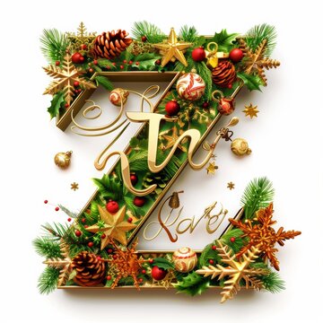 Merry Christmas letter Z. Christmas Alphabet Letter.