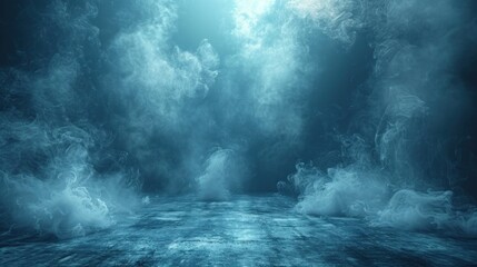 Wall Mural - Blue Smoke and Fog on a Dark Concrete Surface