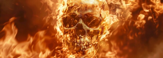 Burning skull in fire flame wallpaper background