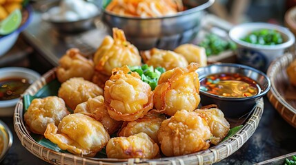 Golden Fried Dumplings with Dipping Sauce